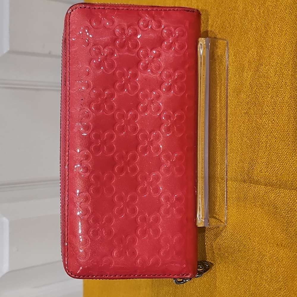 Coach Long Zip Around Wallet In Salmon Pink Patent Leather GUC - Picture 1 of 13